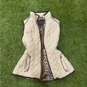 Leopard Lined Cream Quilted Vest